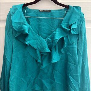 Teal Ruffled Women's blouse top size S